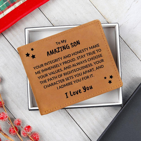Son Birthday Graduation - You Make Me Proud - Personalized Leather Wallet - Mallard Moon Gift Shop
