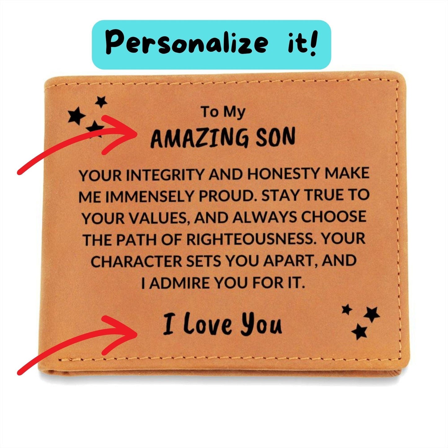 Son Birthday Graduation - You Make Me Proud - Personalized Leather Wallet - Mallard Moon Gift Shop