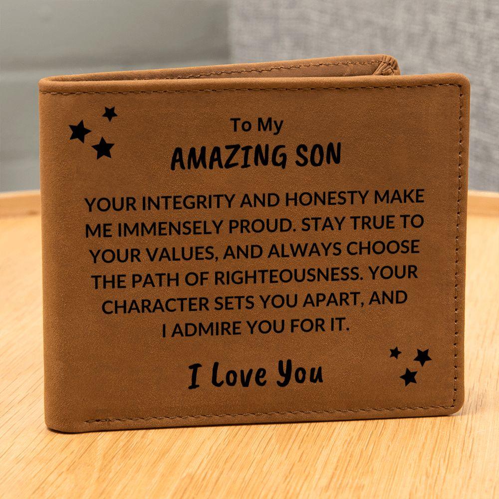 Son Birthday Graduation - You Make Me Proud - Personalized Leather Wallet - Mallard Moon Gift Shop