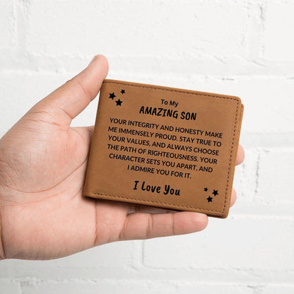 Son Birthday Graduation - You Make Me Proud - Personalized Leather Wallet - Mallard Moon Gift Shop