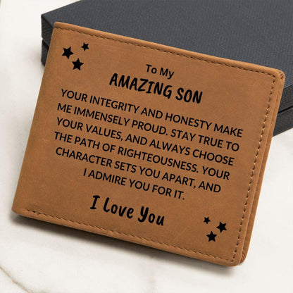 Son Birthday Graduation - You Make Me Proud - Personalized Leather Wallet - Mallard Moon Gift Shop