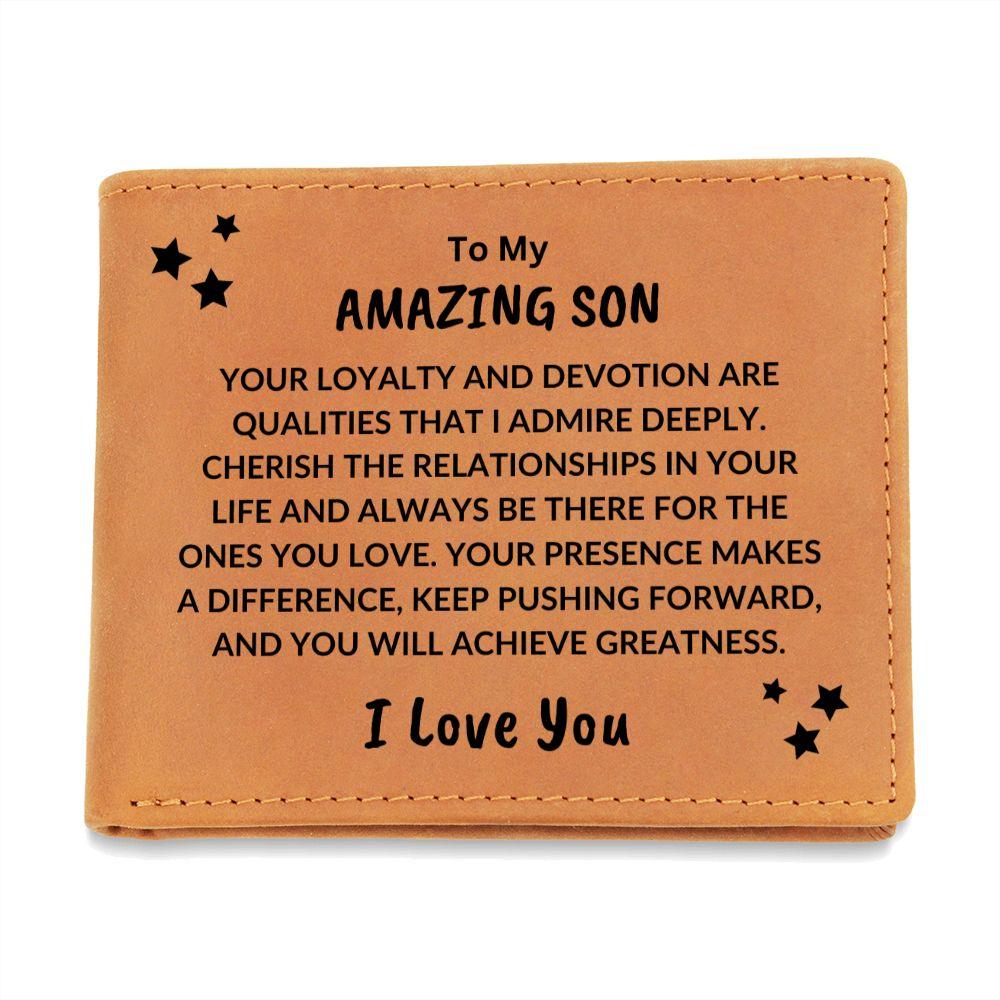 Son Birthday Graduation - You Will Achieve Greatness - Custom Leather Wallet - Mallard Moon Gift Shop