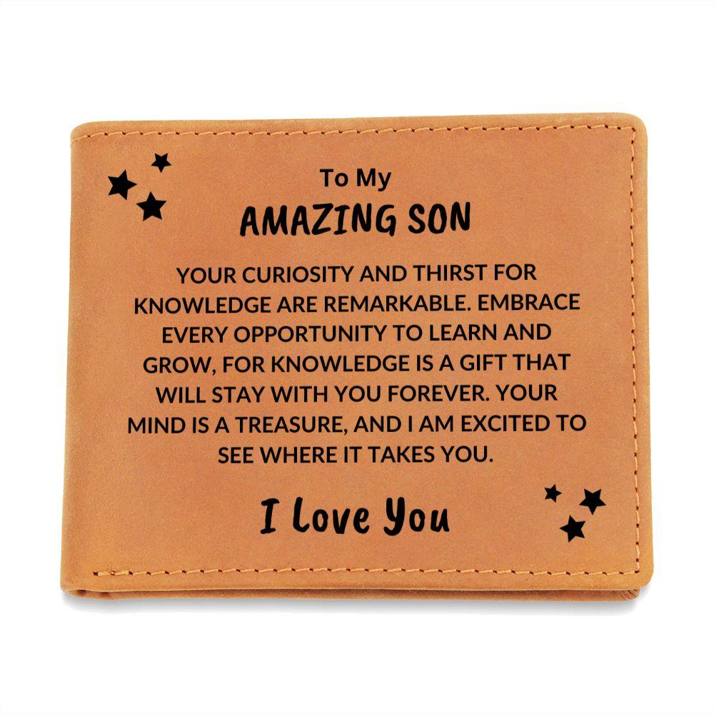 Son Birthday Graduation - Your Mind is a Treasure - Custom Leather Wallet - Mallard Moon Gift Shop