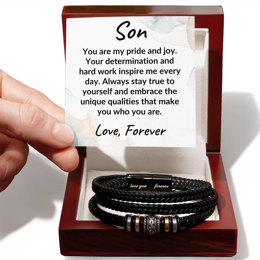 Son Braided Vegan Leather Bracelet: A Lasting Keepsake that Speaks to the Heart - Mallard Moon Gift Shop