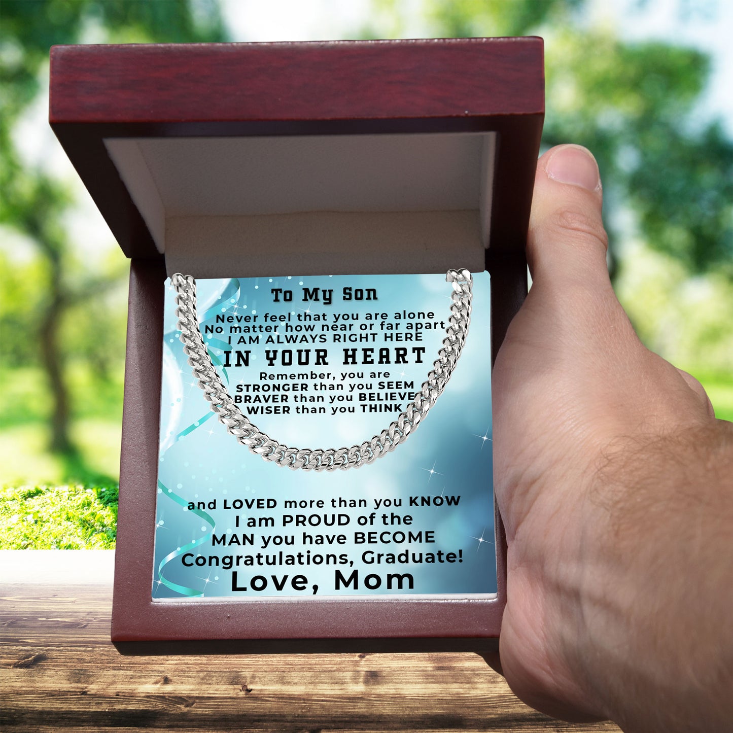 Son Graduation Gift from Proud Mom Cuban Link Chain Necklace