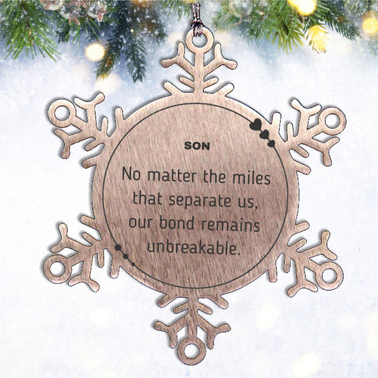 Son Long Distance Relationship Gifts, No matter the miles that separate us, Cute Love Snowflake Ornament For Son, Birthday Christmas Unique Gifts For Son - Mallard Moon Gift Shop