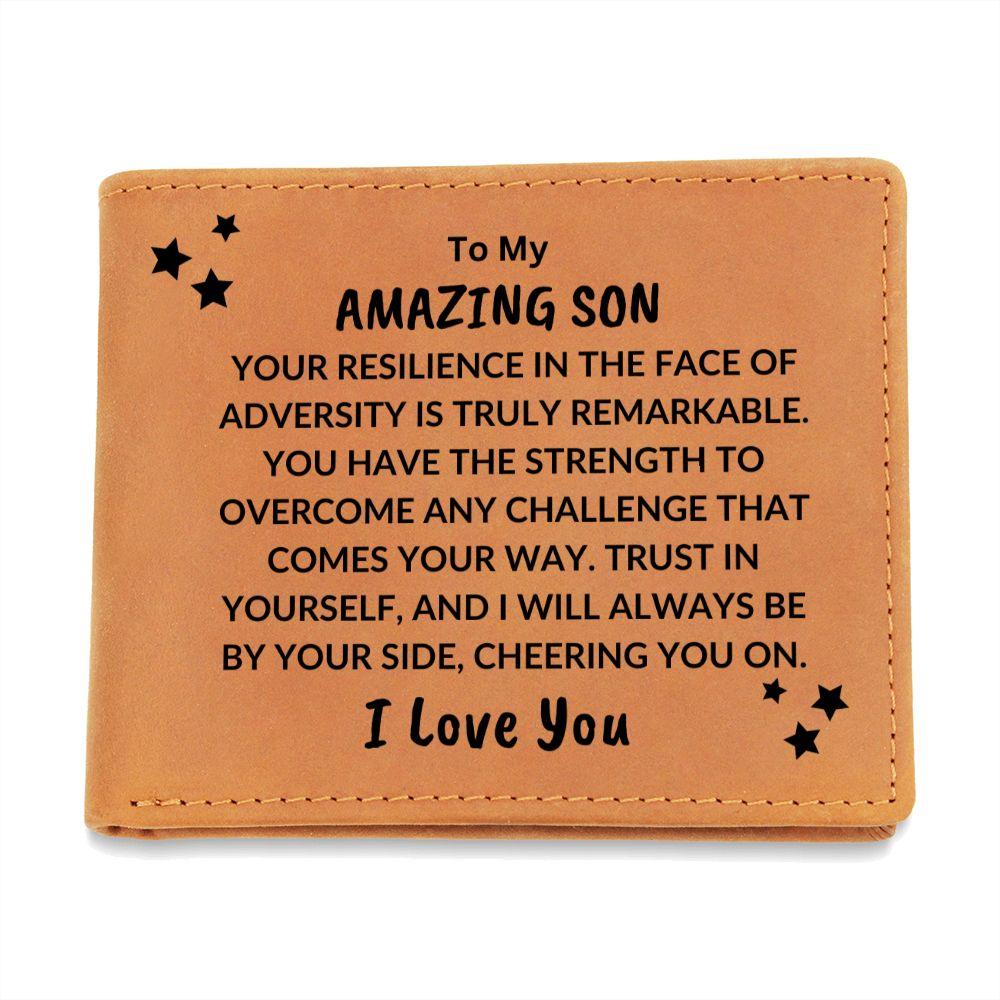 Son - Trust in Yourself I Will Be By Your Side - Birthday Graduation - Custom Leather Wallet - Mallard Moon Gift Shop