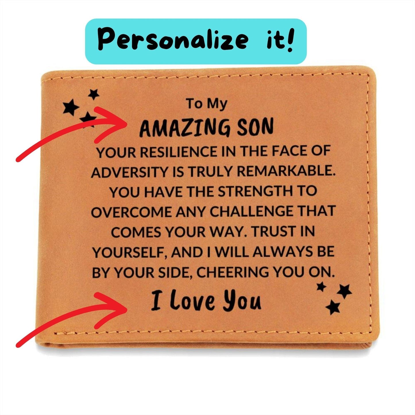 Son - Trust in Yourself I Will Be By Your Side - Birthday Graduation - Custom Leather Wallet - Mallard Moon Gift Shop