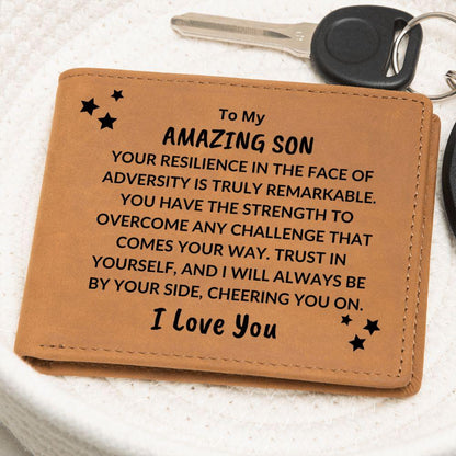 Son - Trust in Yourself I Will Be By Your Side - Birthday Graduation - Custom Leather Wallet - Mallard Moon Gift Shop