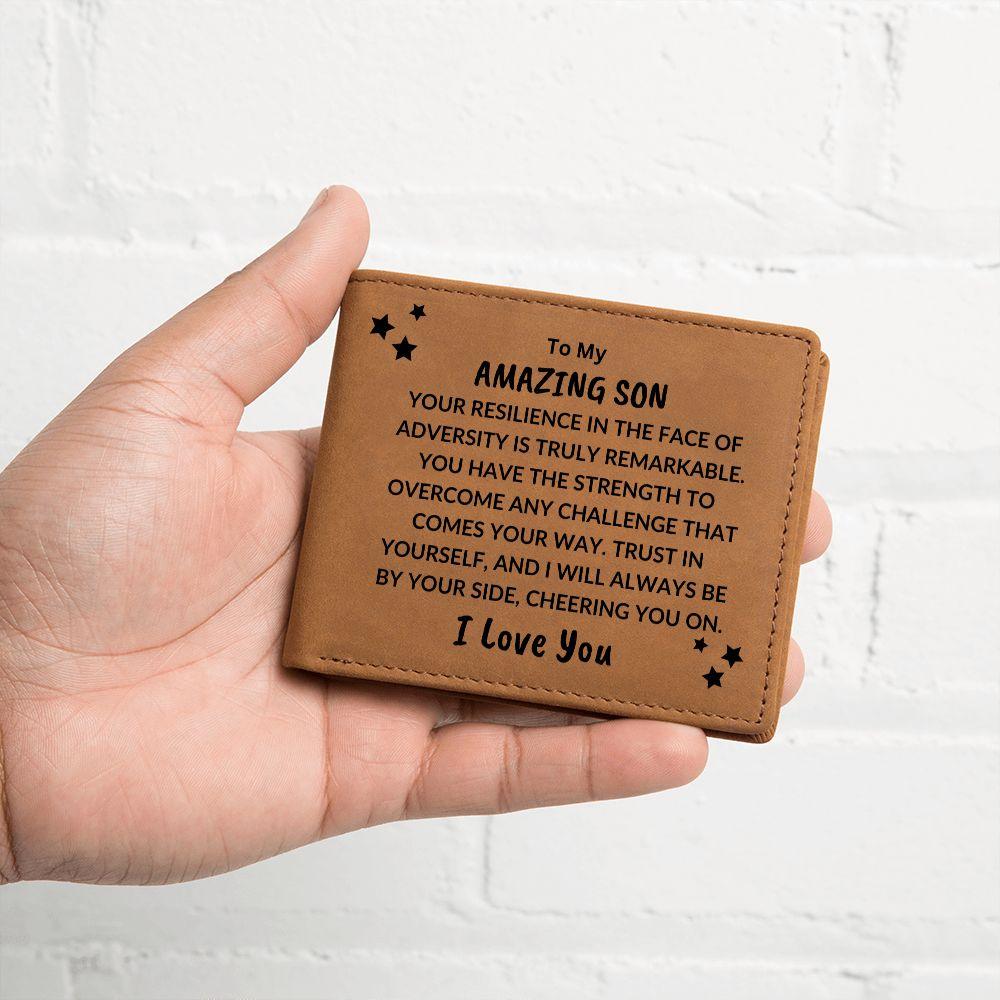 Son - Trust in Yourself I Will Be By Your Side - Birthday Graduation - Custom Leather Wallet - Mallard Moon Gift Shop