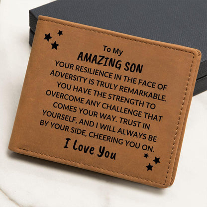 Son - Trust in Yourself I Will Be By Your Side - Birthday Graduation - Custom Leather Wallet - Mallard Moon Gift Shop