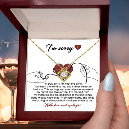 Apology Gift for Girlfriend, Wife, Soulmate - Sorry, Mean The World - Love Knot Pendant Necklace