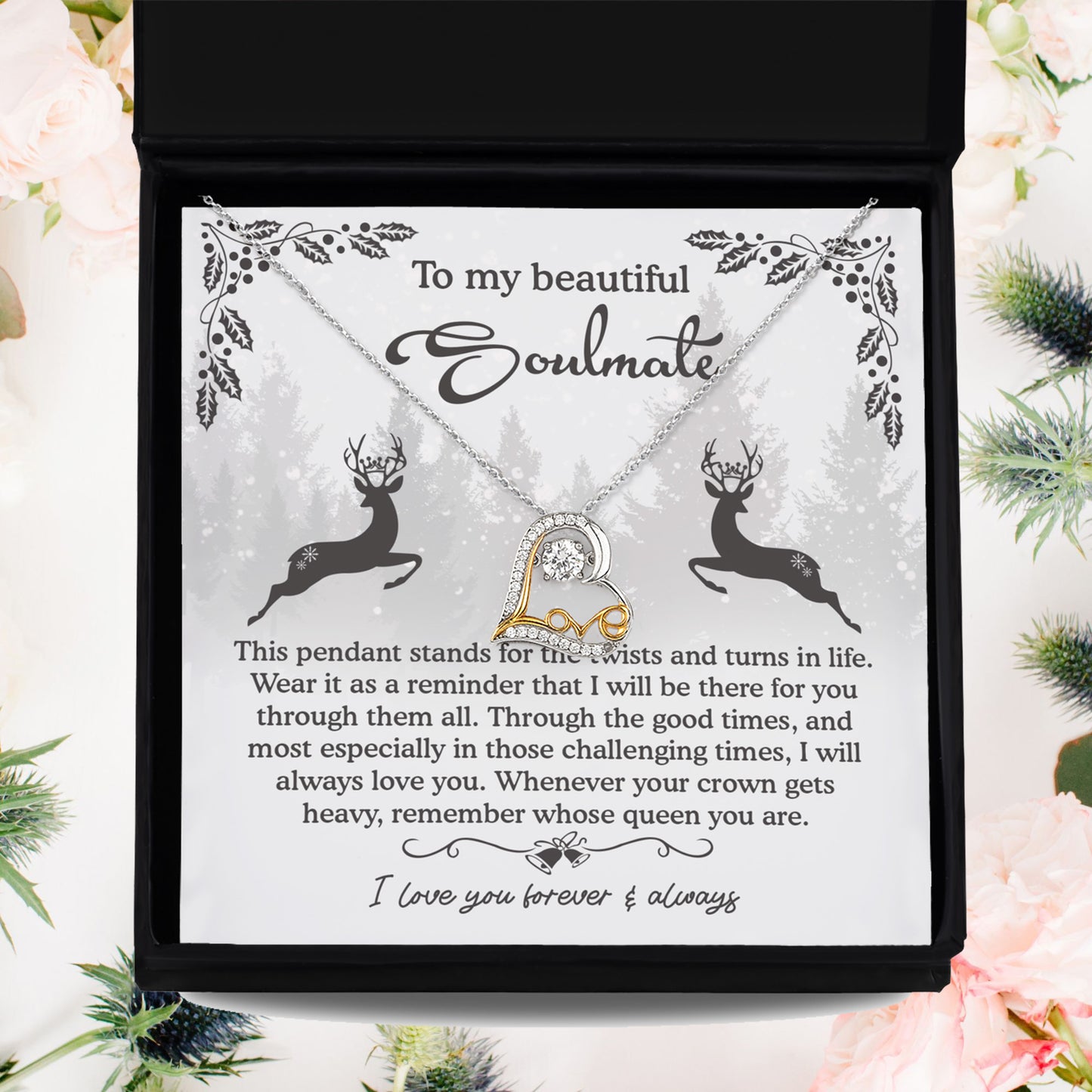 To My Beautiful Soulmate I Will Be There For You Christmas Anniversary Heart Pendant Necklace for Wife Girlfriend Jewelry