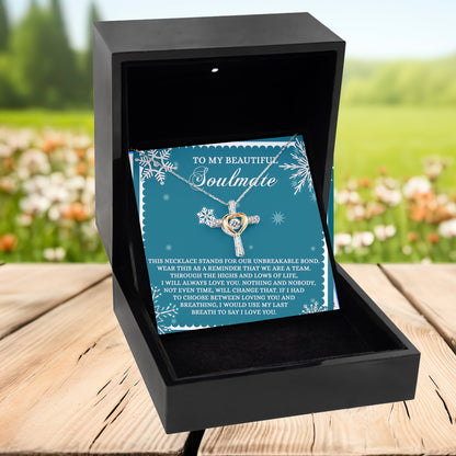 Soulmate, Wife, Girlfriend Romantic Gift - A Team - Dancing Cross Pendant Necklace