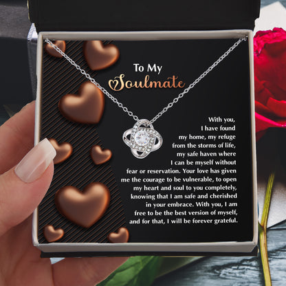 To My Soulmate - Love Knot Necklace – A Heartfelt Valentine’s Day Gift for Your Safe Haven and Forever Love