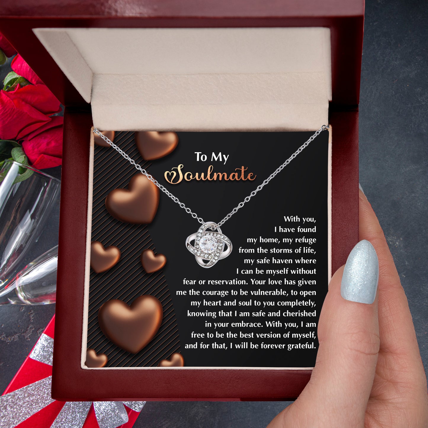 To My Soulmate - Love Knot Necklace – A Heartfelt Valentine’s Day Gift for Your Safe Haven and Forever Love