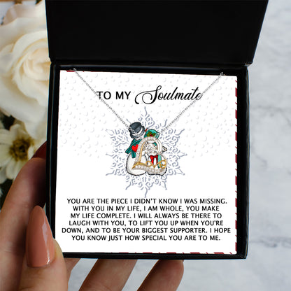 To My Soulmate You Are the Missing Piece Christmas Anniversary Heart Pendant Necklace for Wife Girlfriend Jewelry