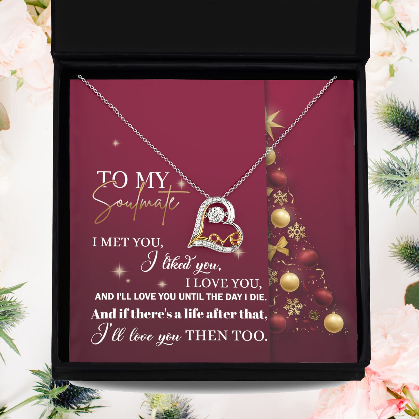 To My Soulmate I Love You Until the Day I Die Christmas Anniversary Heart Pendant Necklace for Wife Girlfriend Jewelry