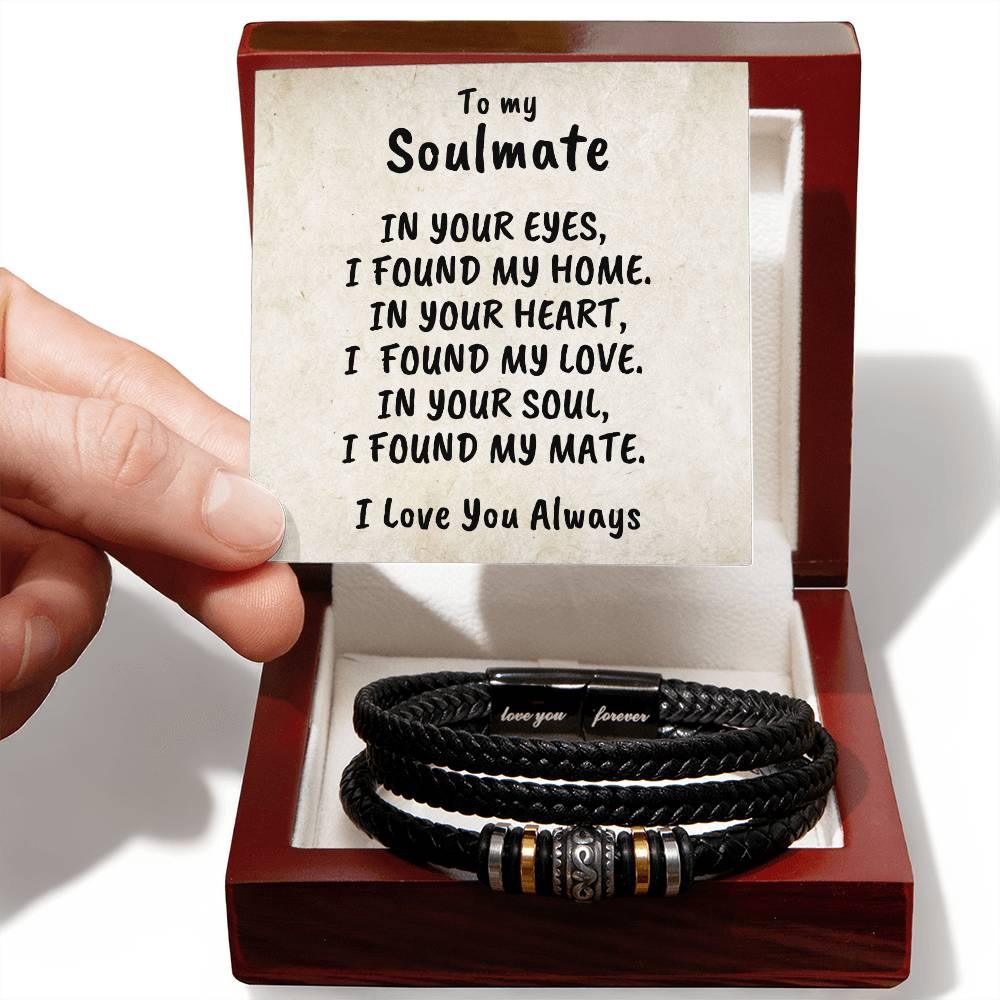 Soulmate Men's Braided Bead and Leather Bracelet with Personalized Heartfelt Message Card - Mallard Moon Gift Shop