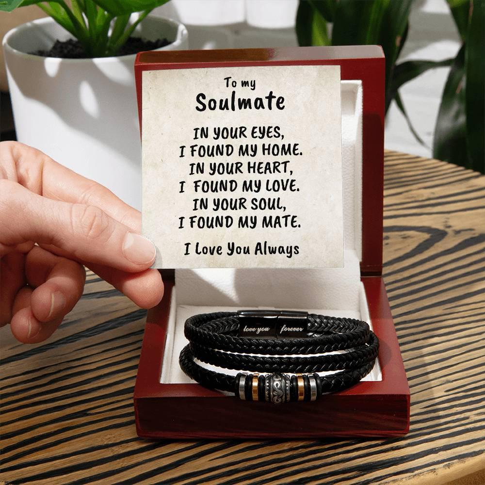 Soulmate Men's Braided Bead and Leather Bracelet with Personalized Heartfelt Message Card - Mallard Moon Gift Shop