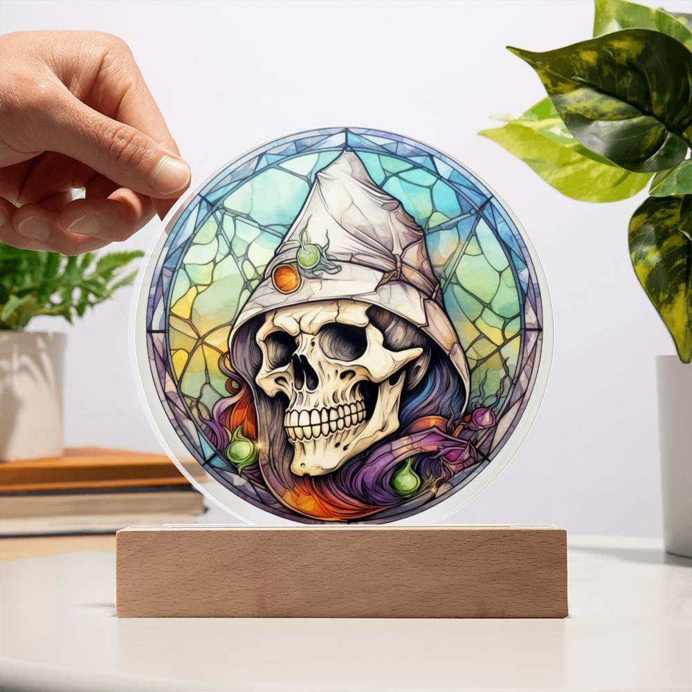 Spellbinding Sorcerer's Skull: LED Halloween Acrylic Plaque - Mallard Moon Gift Shop