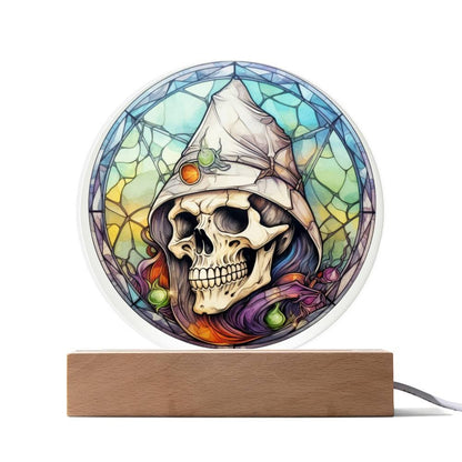 Spellbinding Sorcerer's Skull: LED Halloween Acrylic Plaque - Mallard Moon Gift Shop