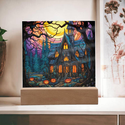 Spooky Halloween Mansion Acrylic Plaque Decor - Mallard Moon Gift Shop