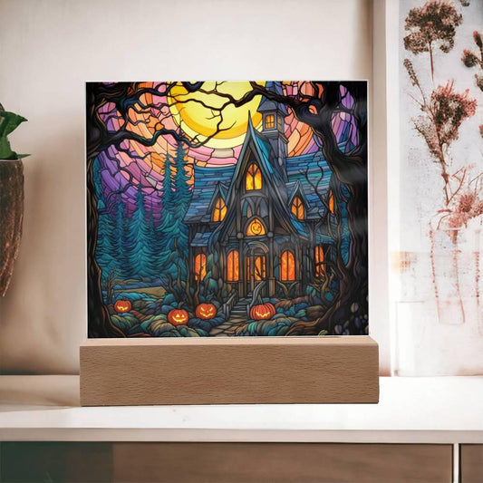 Spooky Halloween Mansion Acrylic Plaque Decor - Mallard Moon Gift Shop