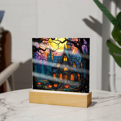 Spooky Halloween Mansion Acrylic Plaque Decor - Mallard Moon Gift Shop