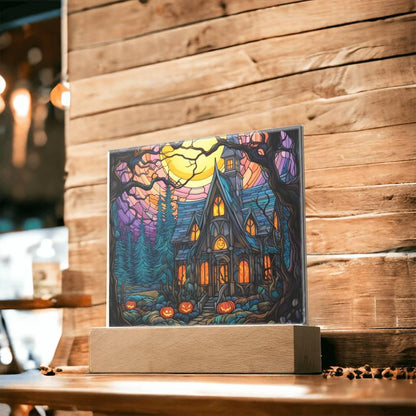 Spooky Halloween Mansion Acrylic Plaque Decor - Mallard Moon Gift Shop