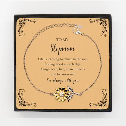 Stepmom Christmas Perfect Gifts, Stepmom Sunflower Bracelet, Motivational Stepmom Message Card Gifts, Birthday Gifts For Stepmom, To My Stepmom Life is learning to dance in the rain, finding good in each day. I'm always with you - Mallard Moon Gift Shop