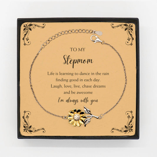 Stepmom Christmas Perfect Gifts, Stepmom Sunflower Bracelet, Motivational Stepmom Message Card Gifts, Birthday Gifts For Stepmom, To My Stepmom Life is learning to dance in the rain, finding good in each day. I'm always with you - Mallard Moon Gift Shop