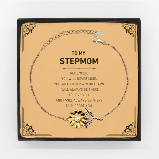 Stepmom Gifts, To My Stepmom Remember, you will never lose. You will either WIN or LEARN, Keepsake Sunflower Bracelet For Stepmom Card, Birthday Christmas Gifts Ideas For Stepmom X-mas Gifts - Mallard Moon Gift Shop