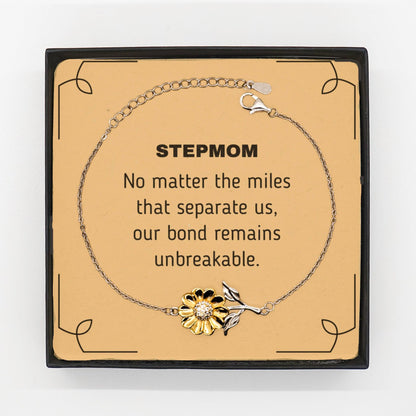 Stepmom Long Distance Relationship Gifts, No matter the miles that separate us, Cute Love Sunflower Bracelet For Stepmom, Birthday Christmas Unique Gifts For Stepmom - Mallard Moon Gift Shop