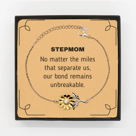 Stepmom Long Distance Relationship Gifts, No matter the miles that separate us, Cute Love Sunflower Bracelet For Stepmom, Birthday Christmas Unique Gifts For Stepmom - Mallard Moon Gift Shop