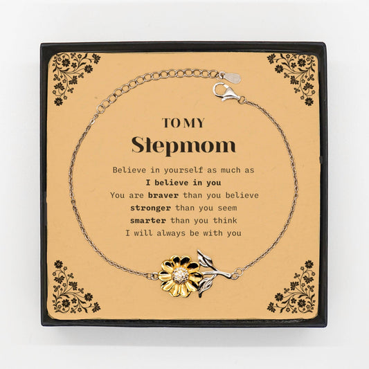 Stepmom Sunflower Bracelet Gifts, To My Stepmom You are braver than you believe, stronger than you seem, Inspirational Gifts For Stepmom Card, Birthday, Christmas Gifts For Stepmom Men Women - Mallard Moon Gift Shop