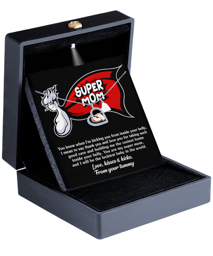 Supermom Baby Feet Pendant Necklace Love, Kisses and Kicks From Your Tummy - Mallard Moon Gift Shop