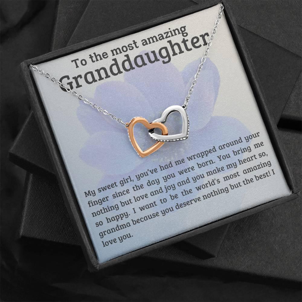 To My Amazing Granddaughter - You Bring Me Love and Joy - Personalized Interlocking Hearts Pendant Necklace - Mallard Moon Gift Shop