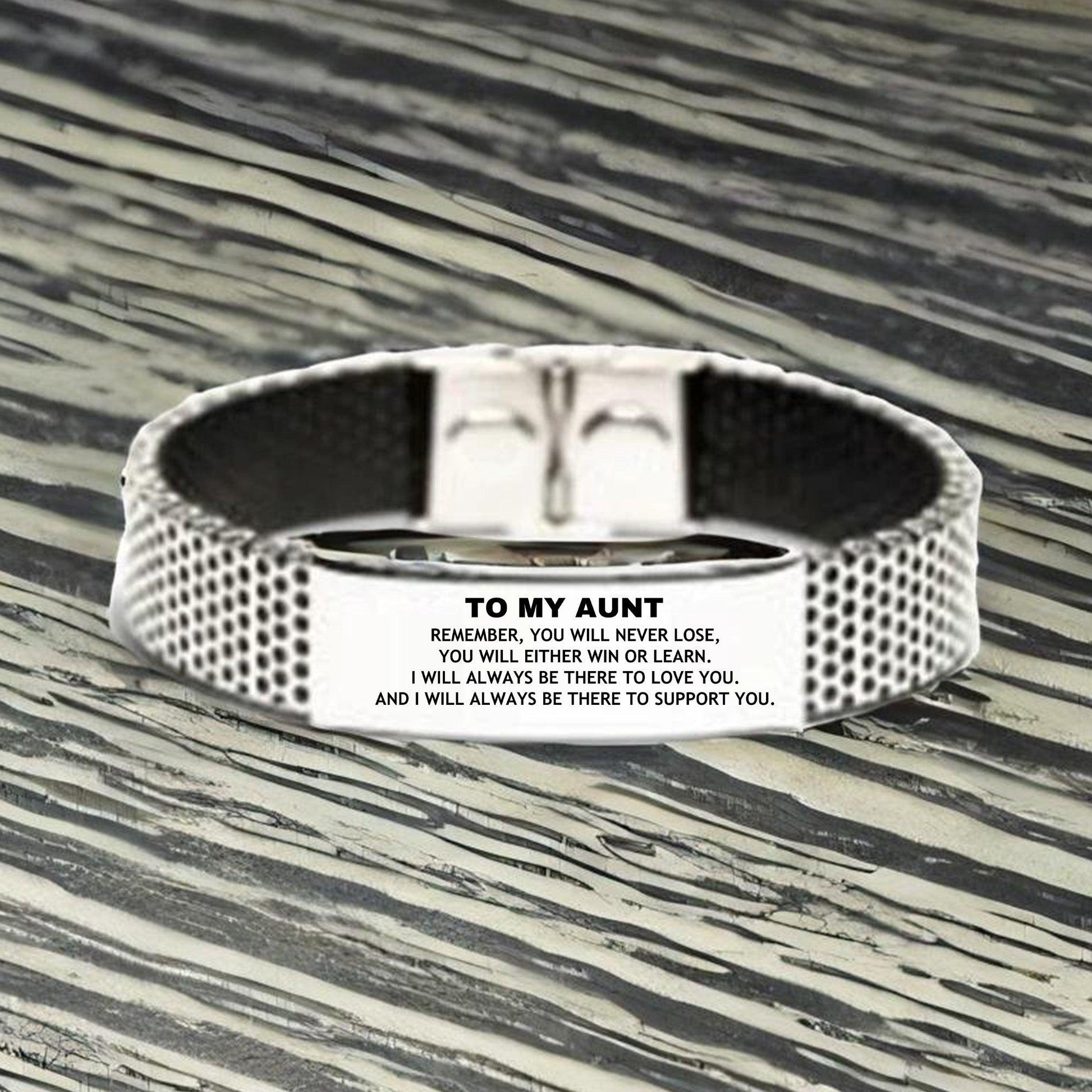 To My Aunt Remember, you will never lose. You will either WIN or LEARN, Keepsake Stainless Steel Engraved Bracelet Birthday Christmas Gifts - Mallard Moon Gift Shop