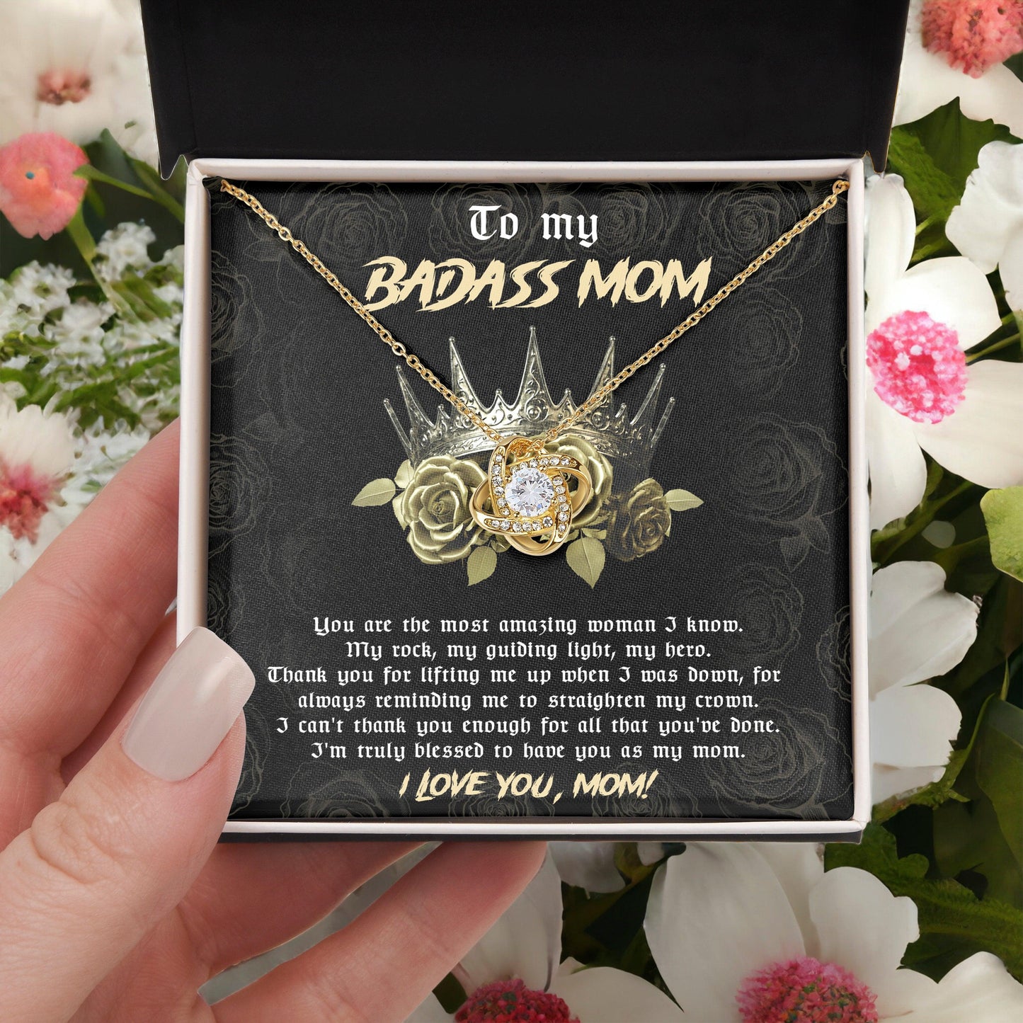 To My Badass Mom You are My Rock Love Knot Necklace