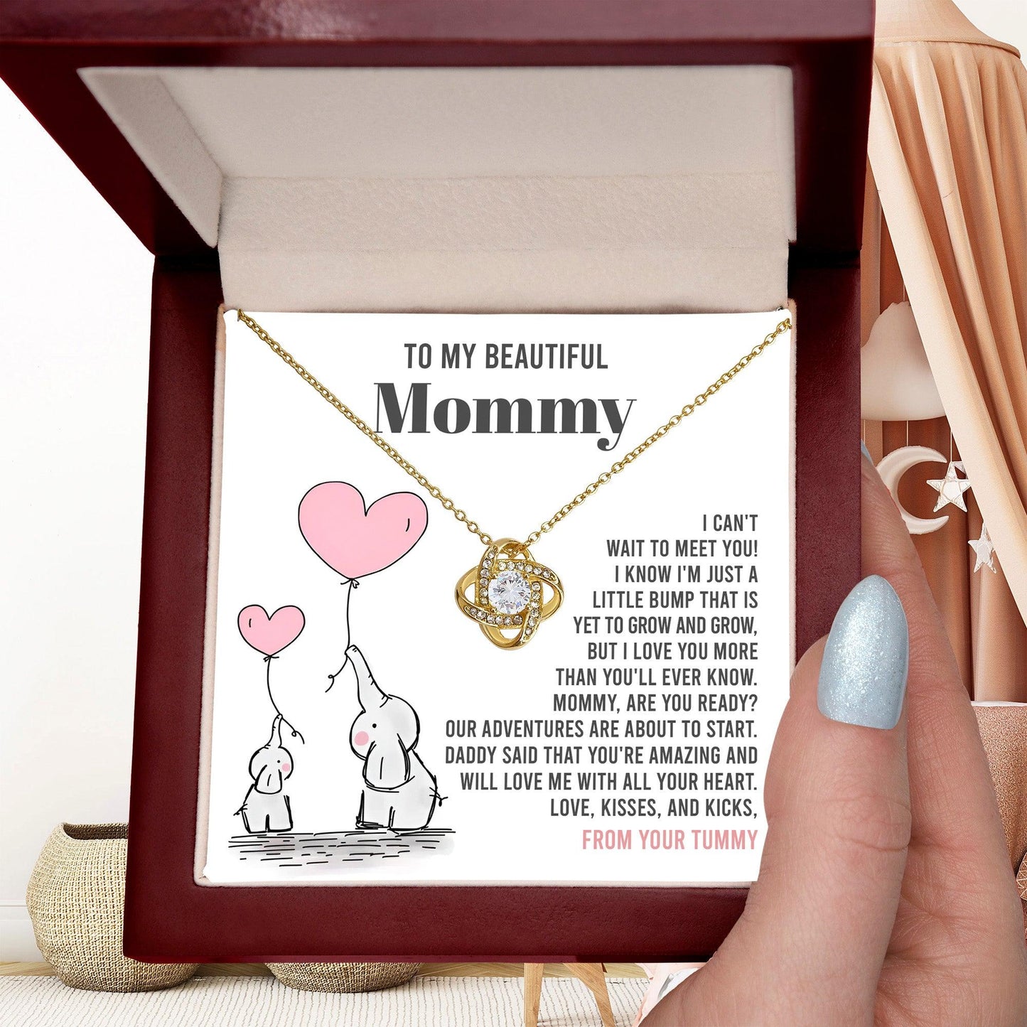 To My Beautiful Mommy - Love Me With All Your Heart - Love Knot Necklace - Mallard Moon Gift Shop