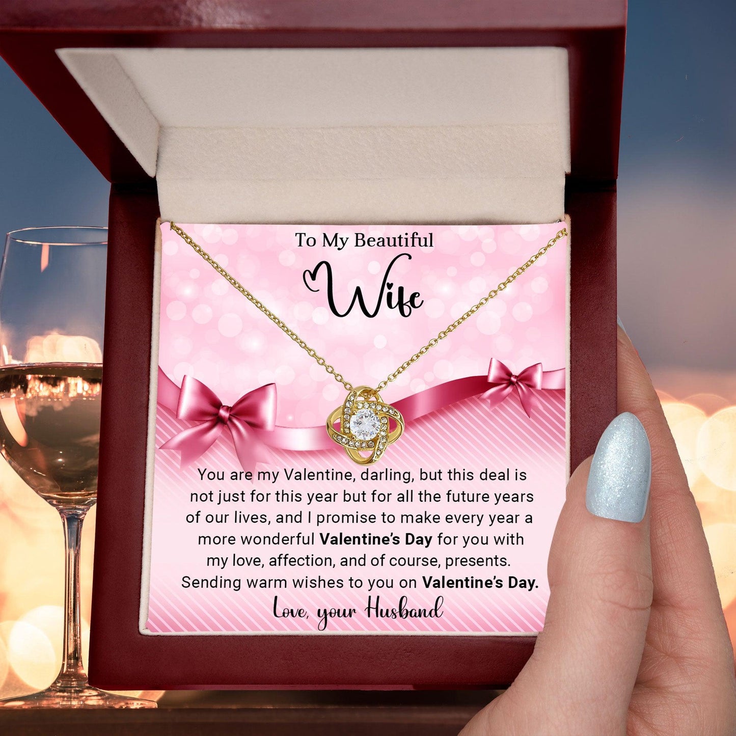 To My Beautiful Wife I Promise You Love Knot Necklace with Flower Bouquet - Mallard Moon Gift Shop