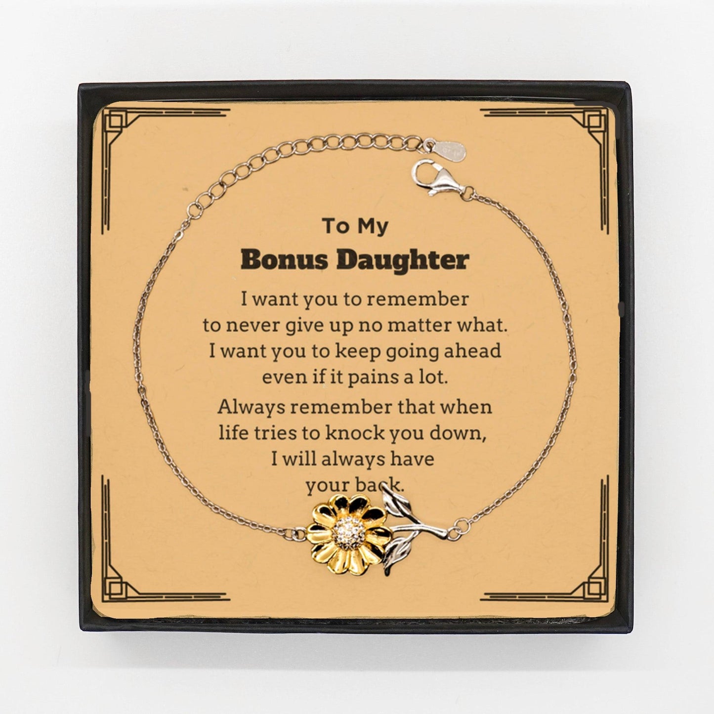 To My Bonus Daughter Gifts, Never give up no matter what, Inspirational Bonus Daughter Sunflower Bracelet, Encouragement Birthday Christmas Unique Gifts For Bonus Daughter - Mallard Moon Gift Shop