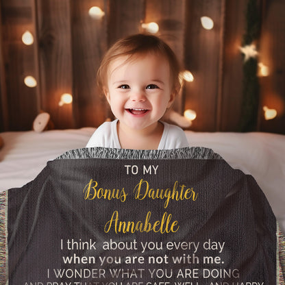 To My Bonus Daughter My Love Will Follow You Personalized Heirloom Woven Blanket - Mallard Moon Gift Shop