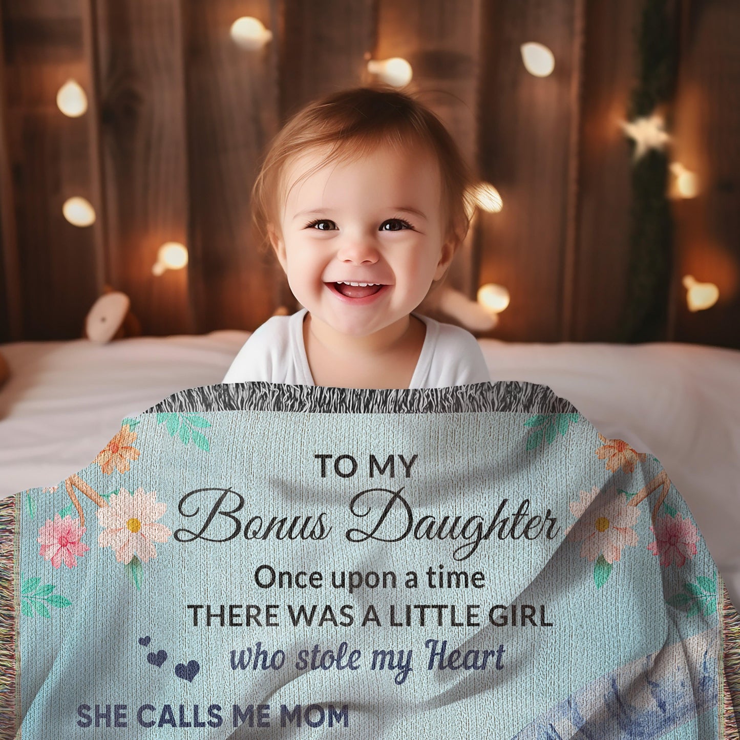 To My Bonus Daughter, You bring me Hope and Joy Heirloom Woven Blanket - Mallard Moon Gift Shop