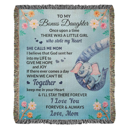 To My Bonus Daughter, You bring me Hope and Joy Heirloom Woven Blanket - Mallard Moon Gift Shop