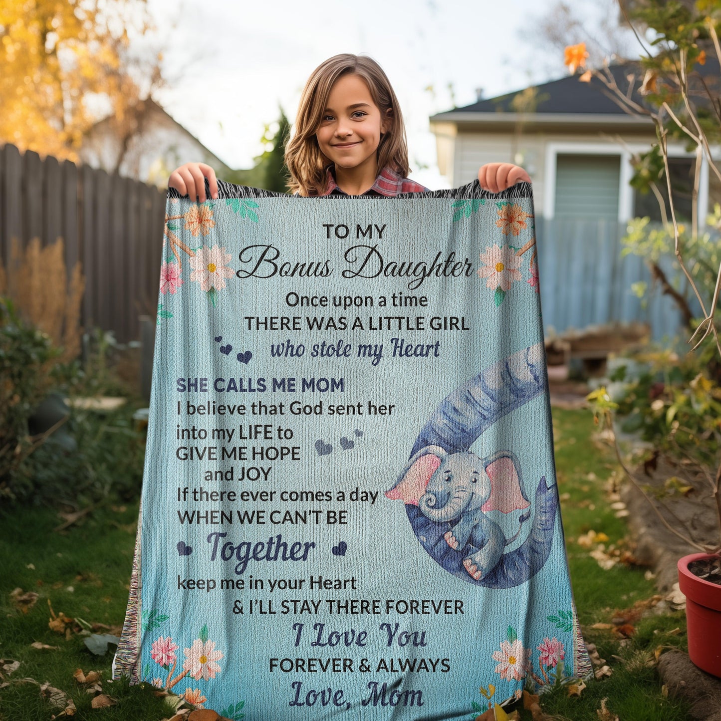 To My Bonus Daughter, You bring me Hope and Joy Heirloom Woven Blanket - Mallard Moon Gift Shop