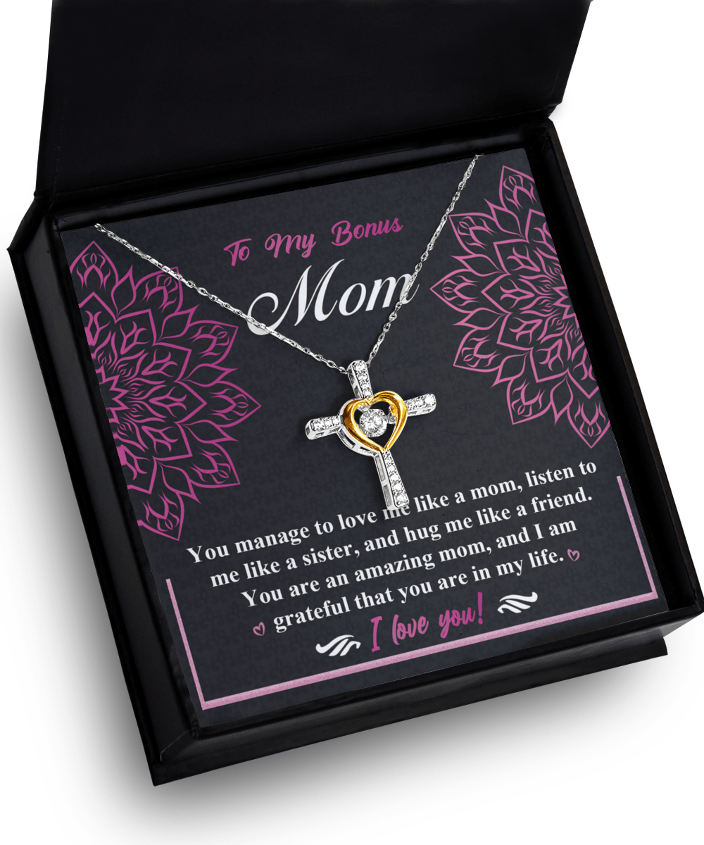 To My Bonus Mom - I am Grateful You Are In My Life - Cross Pendant Necklace - Mallard Moon Gift Shop