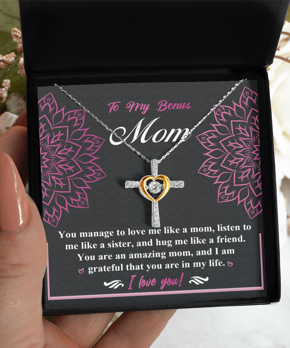 To My Bonus Mom - I am Grateful You Are In My Life - Cross Pendant Necklace - Mallard Moon Gift Shop