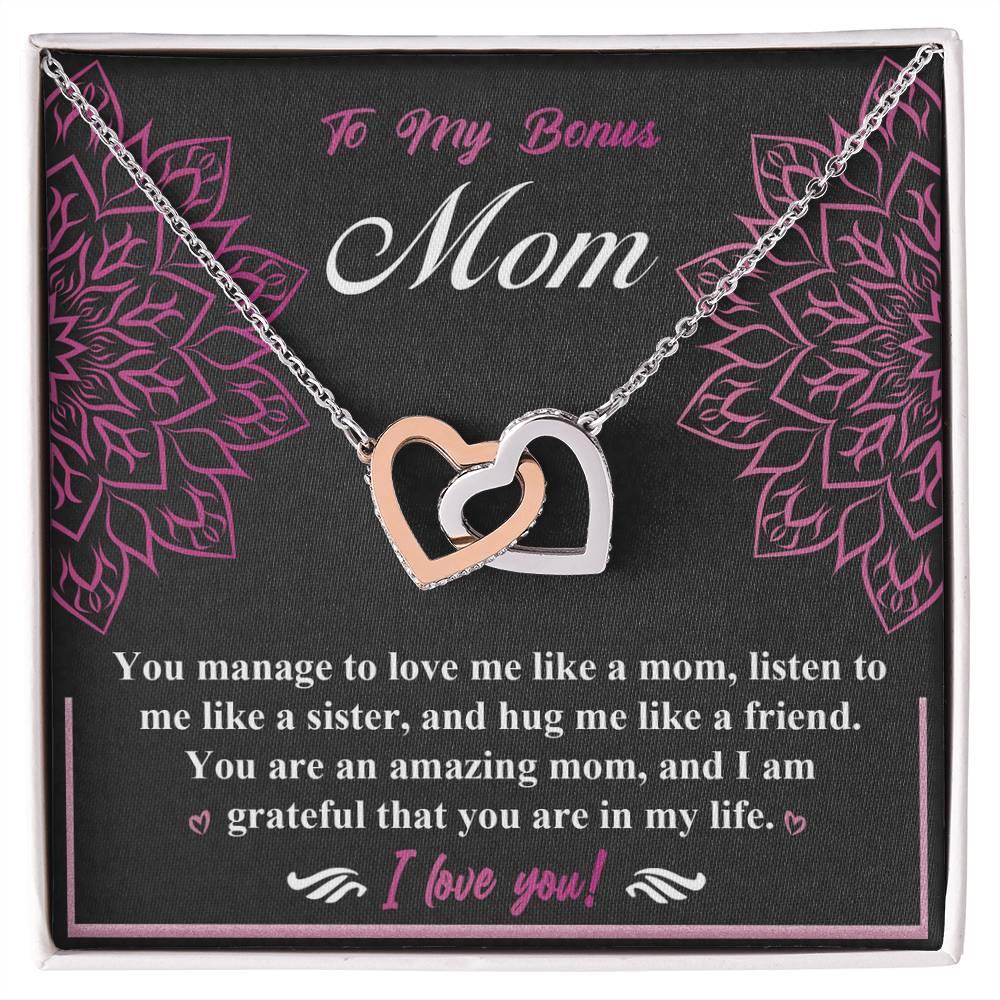 To My Bonus Mom - I am Grateful You Are in My Life - Interlocking Hearts Pendant Necklace - Mallard Moon Gift Shop